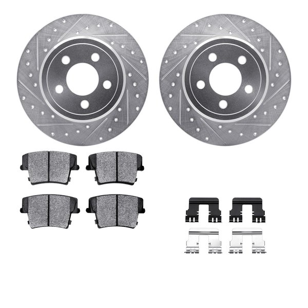 Dynamic Friction Co 7512-39006, Rotors-Drilled and Slotted-Silver w/ 5000 Advanced Brake Pads incl. Hardware, Zinc Coat 7512-39006